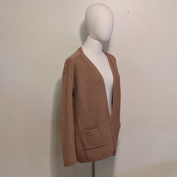 Max Studio Wool Ribbed Knit Camel Tan Cardigan Sweater Fall Winter Layering S - Picture 11 of 12